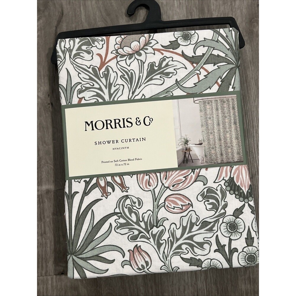 Morris & Co Hyacinth Green Floral Cotton Blend Fabric Shower Curtain 72 X 72 New